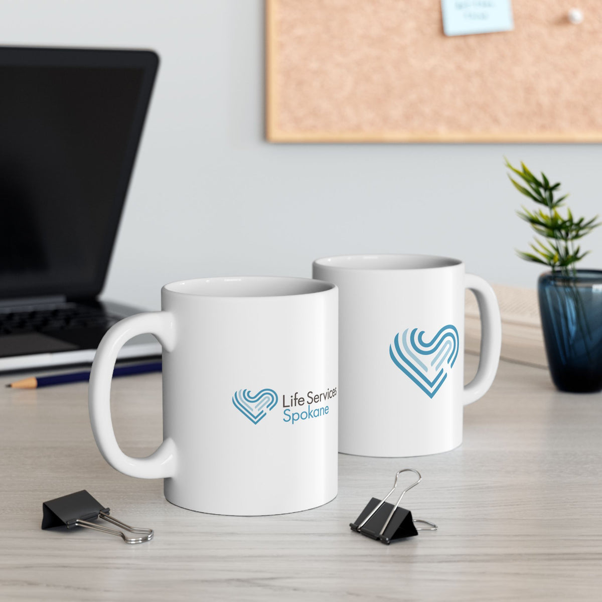 Ceramic Mug - Blue Heart Pattern Coffee Cup (11oz & 15oz)