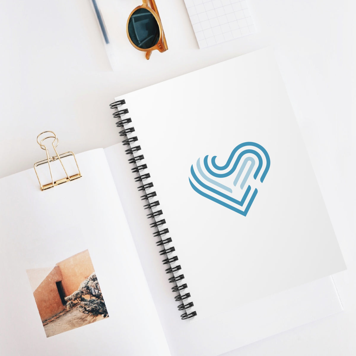 Blue Heart Line Spiral Notebook — Minimalist Ruled Journal for Notes & Gifts